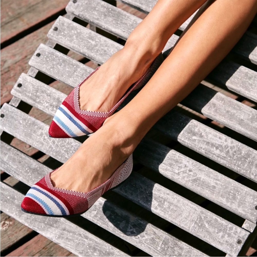 NWOT Rothy's Red Varsity Stripe The Point Flat Size 6.5